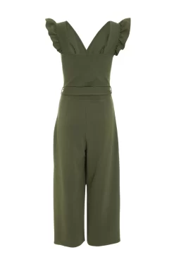 Khaki Wrap Frill Front Culotte Jumpsuit 10 Khaki Wrap Frill Front Culotte Jumpsuit -Women Clothing Sale 00100038753 ZB scaled