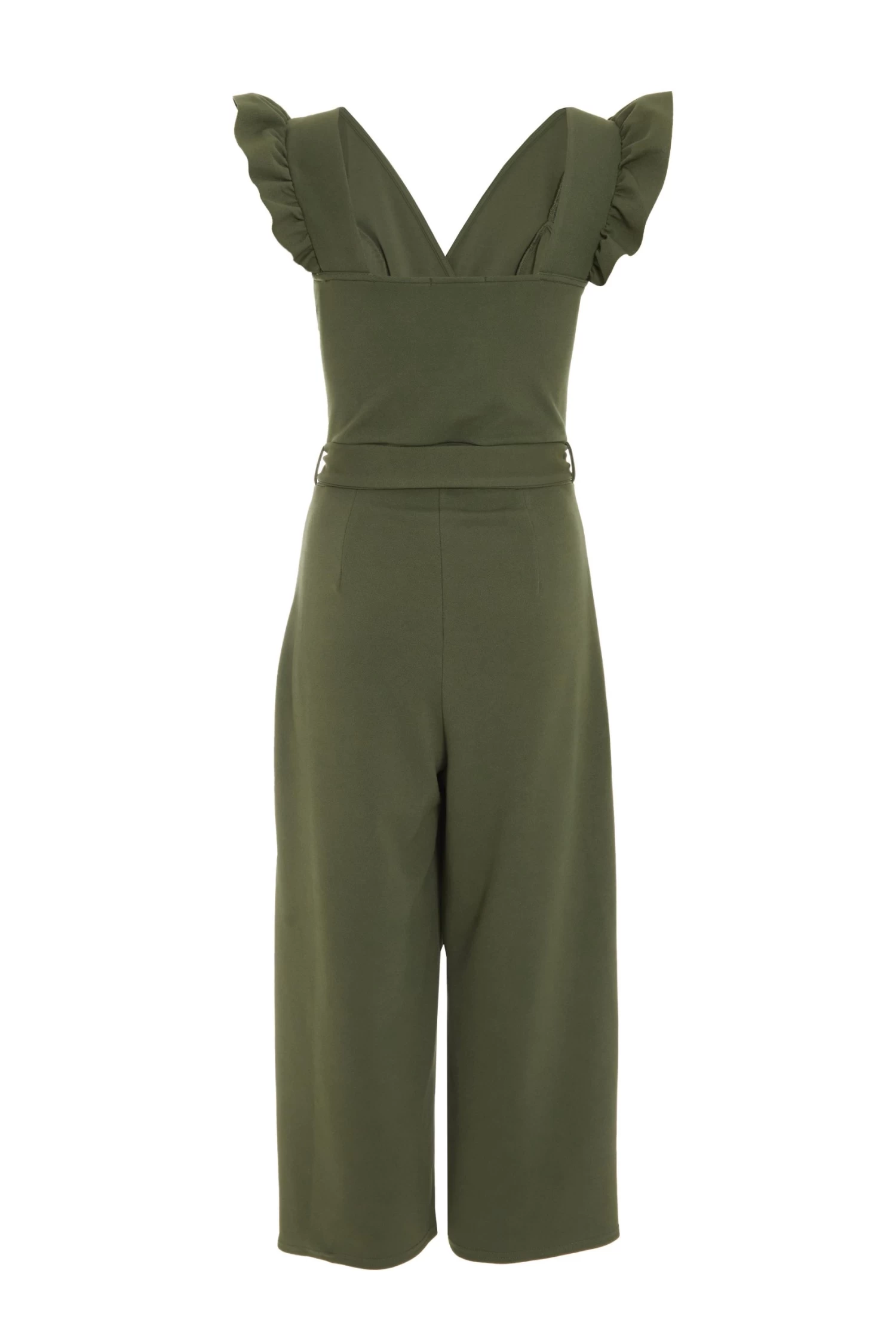 Khaki Wrap Frill Front Culotte Jumpsuit 5 Khaki Wrap Frill Front Culotte Jumpsuit - Image 5