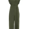Khaki Wrap Frill Front Culotte Jumpsuit