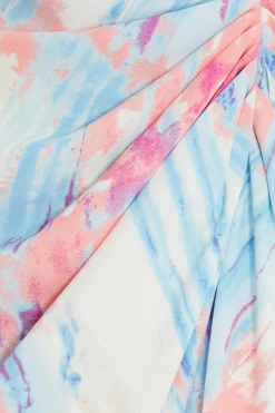 Blue Marble Print Ruched Midi Dress -Women Clothing Sale 00100038761 ZS scaled