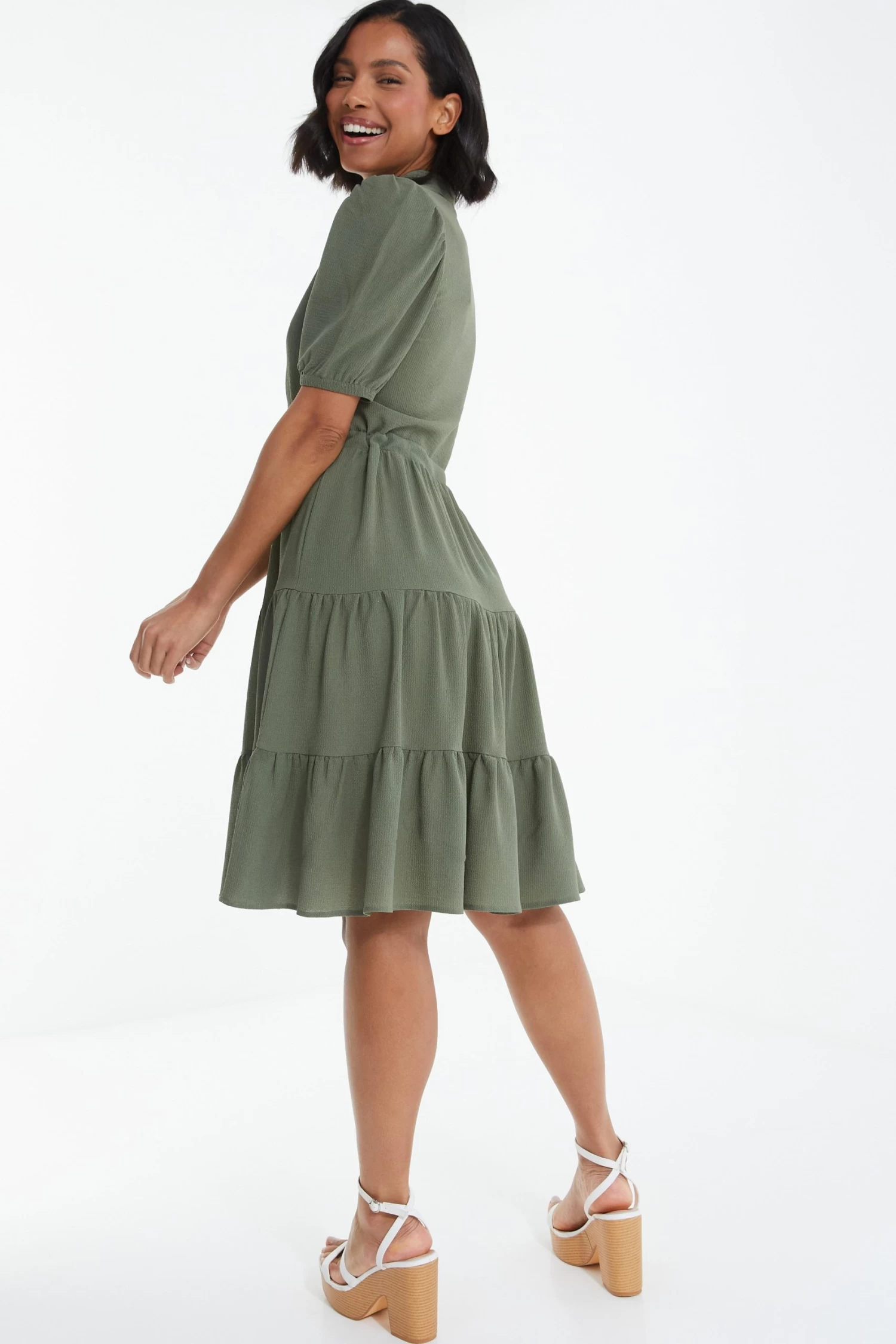 Khaki Wrap Mini Shirt Dress 3 Khaki Wrap Mini Shirt Dress - Image 3