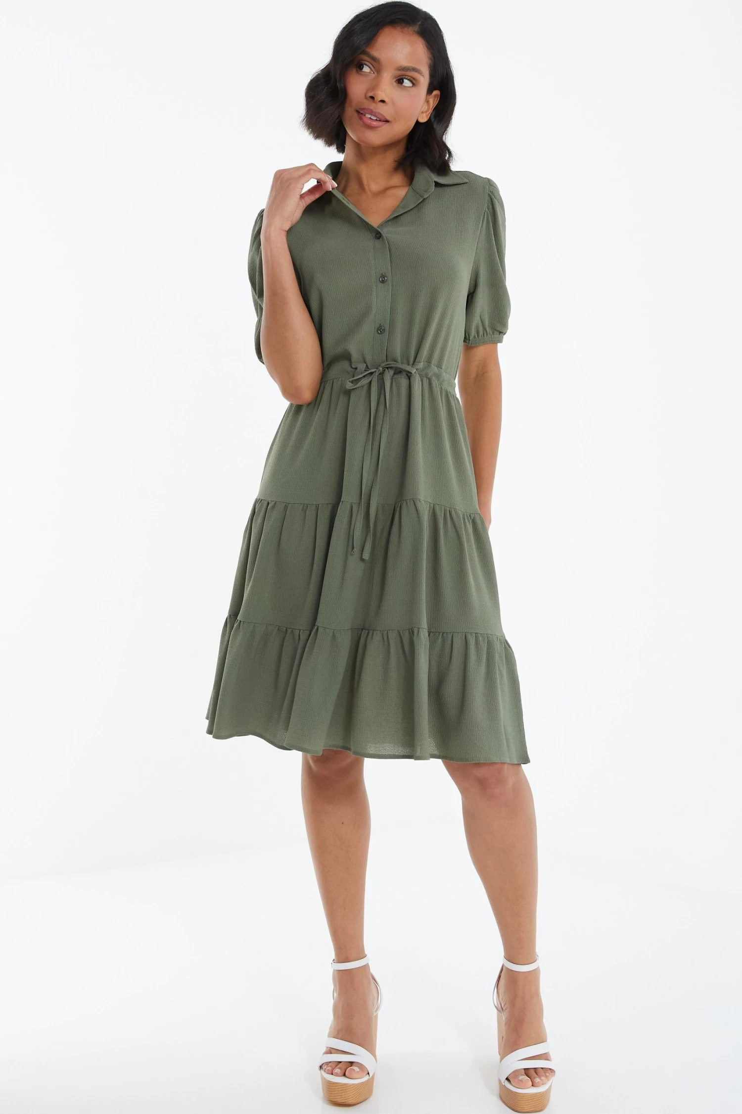Khaki Wrap Mini Shirt Dress 2 Khaki Wrap Mini Shirt Dress - Image 2