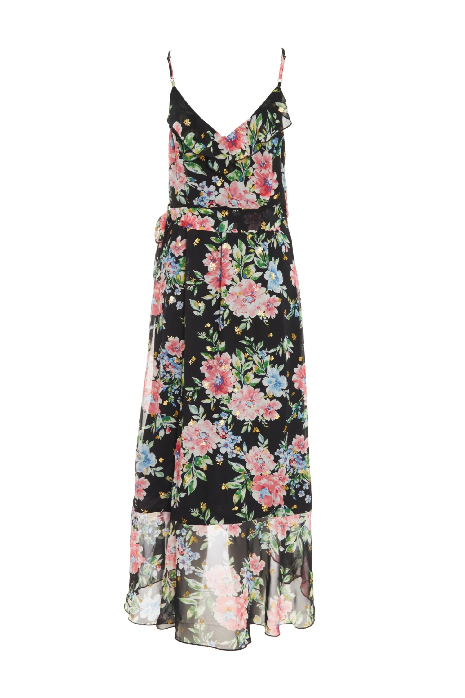 Black Floral Chiffon Wrap Midi Dress 5 Black Floral Chiffon Wrap Midi Dress - Image 5