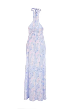 Blue Marble Print Halter Neck Maxi Dress -Women Clothing Sale 00100038774 ZB scaled