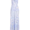 Blue Marble Print Halter Neck Maxi Dress