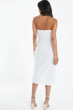 White Asymmetric Wrap Midi Dress -Women Clothing Sale 00100038779 XB scaled