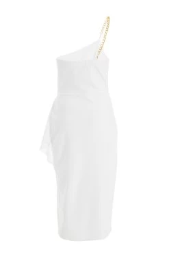 White Asymmetric Wrap Midi Dress -Women Clothing Sale 00100038779 ZB