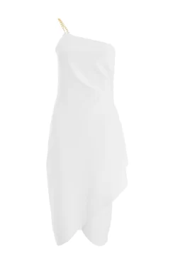 White Asymmetric Wrap Midi Dress