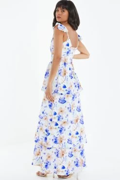 White Floral Tiered Maxi Dress -Women Clothing Sale 00100038783 XB