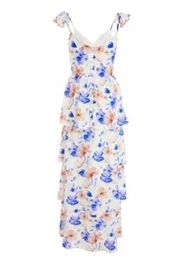 White Floral Tiered Maxi Dress -Women Clothing Sale 00100038783 ZB scaled