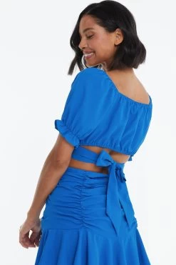 Blue Ruched Crop Top 8 Blue Ruched Crop Top -Women Clothing Sale 00100038789 XB