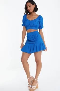 Blue Ruched Mini Skirt 9 Blue Ruched Mini Skirt -Women Clothing Sale 00100038790 XS scaled