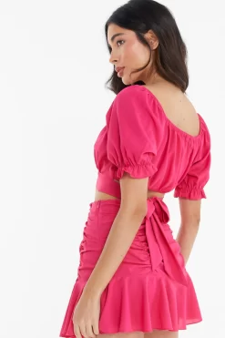 Pink Ruched Crop Top -Women Clothing Sale 00100038791 XB scaled