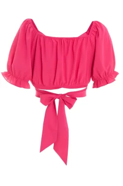 Pink Ruched Crop Top -Women Clothing Sale 00100038791 ZB scaled