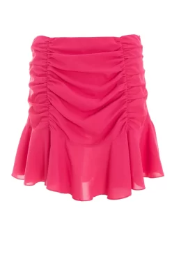 Pink Ruched Mini Skirt