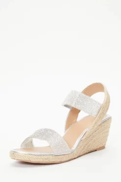 Silver Diamante Low Wedge Sandals -Women Clothing Sale 00100038793 XB scaled