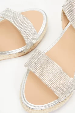Silver Diamante Low Wedge Sandals -Women Clothing Sale 00100038793 ZB scaled
