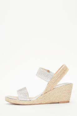 Silver Diamante Low Wedge Sandals