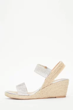 Silver Diamante Low Wedge Sandals
