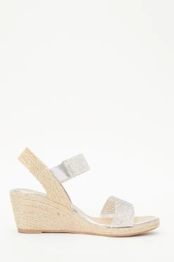 Silver Diamante Low Wedge Sandals -Women Clothing Sale 00100038793 ZS