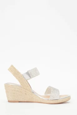 Silver Diamante Low Wedge Sandals -Women Clothing Sale 00100038793 ZS scaled