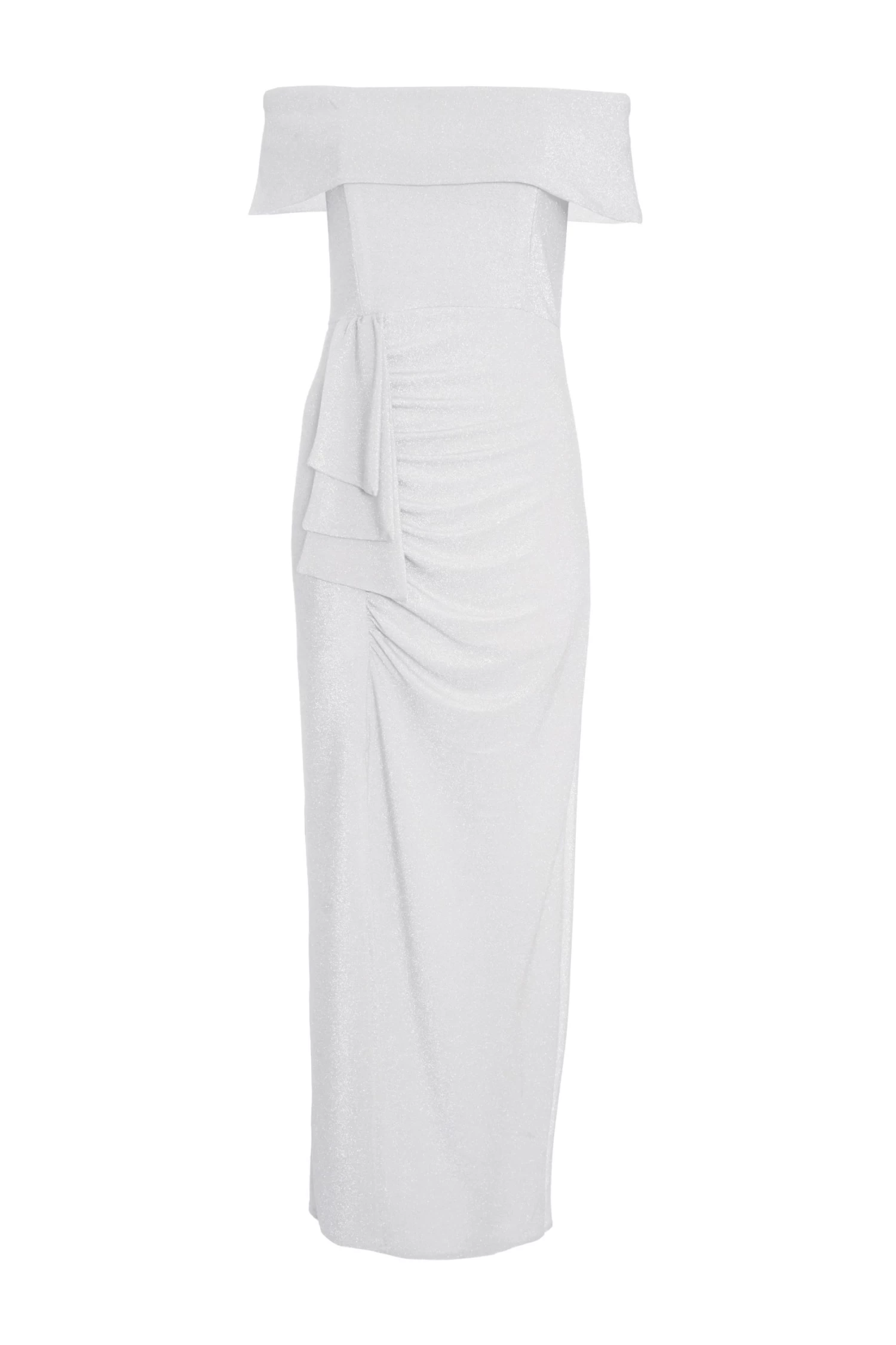 Silver Glitter Bardot Maxi Dress 1 Silver Glitter Bardot Maxi Dress