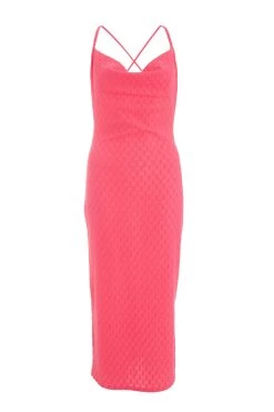 Pink Textured Cowl Midi Dress