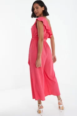 Pink Textured Frill Culotte Jumpsuit -Women Clothing Sale 00100038848 XB scaled