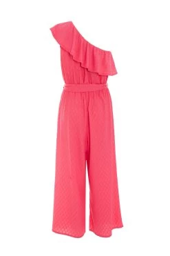 Pink Textured Frill Culotte Jumpsuit -Women Clothing Sale 00100038848 ZB
