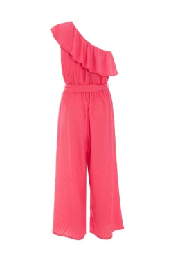 Pink Textured Frill Culotte Jumpsuit -Women Clothing Sale 00100038848 ZB scaled