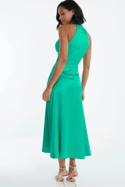 Jade Green Satin High Neck Midi Dress 8 Jade Green Satin High Neck Midi Dress -Women Clothing Sale 00100038868 XB