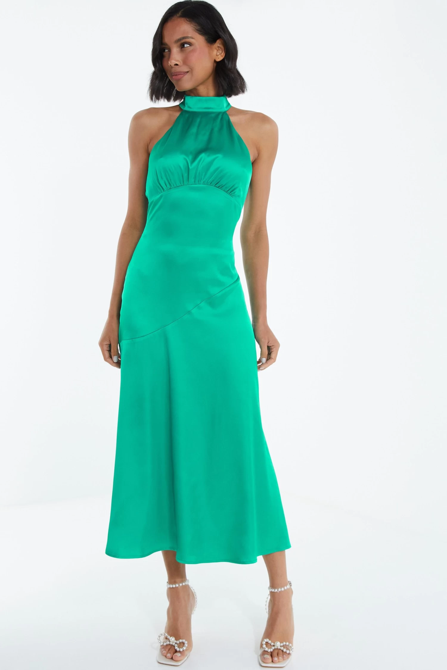 Jade Green Satin High Neck Midi Dress 2 Jade Green Satin High Neck Midi Dress - Image 2