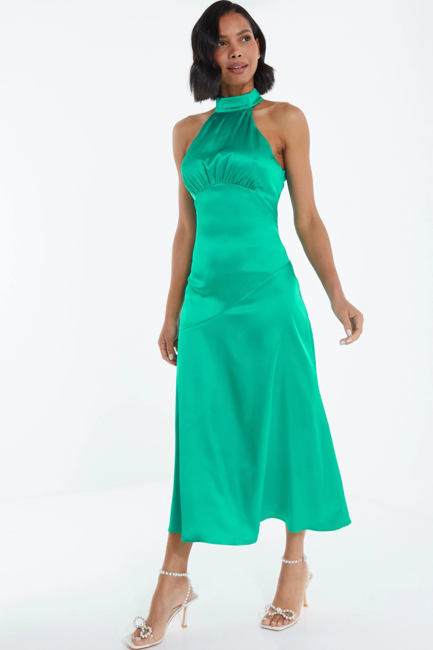 Jade Green Satin High Neck Midi Dress 4 Jade Green Satin High Neck Midi Dress - Image 4