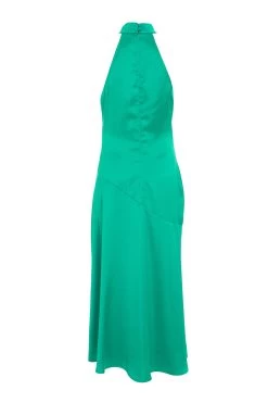 Jade Green Satin High Neck Midi Dress 10 Jade Green Satin High Neck Midi Dress -Women Clothing Sale 00100038868 ZB