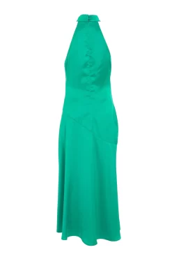 Jade Green Satin High Neck Midi Dress 10 Jade Green Satin High Neck Midi Dress -Women Clothing Sale 00100038868 ZB scaled
