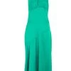 Jade Green Satin High Neck Midi Dress