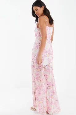 Pink Floral Mesh Maxi Dress -Women Clothing Sale 00100038870 XB scaled