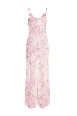 Pink Floral Mesh Maxi Dress -Women Clothing Sale 00100038870 ZB scaled