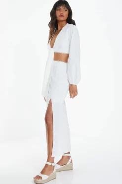 White Textured Tie Front Crop Top -Women Clothing Sale 00100038875 XS scaled