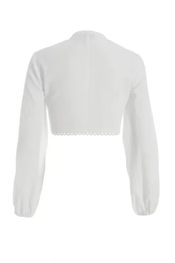 White Textured Tie Front Crop Top -Women Clothing Sale 00100038875 ZB scaled