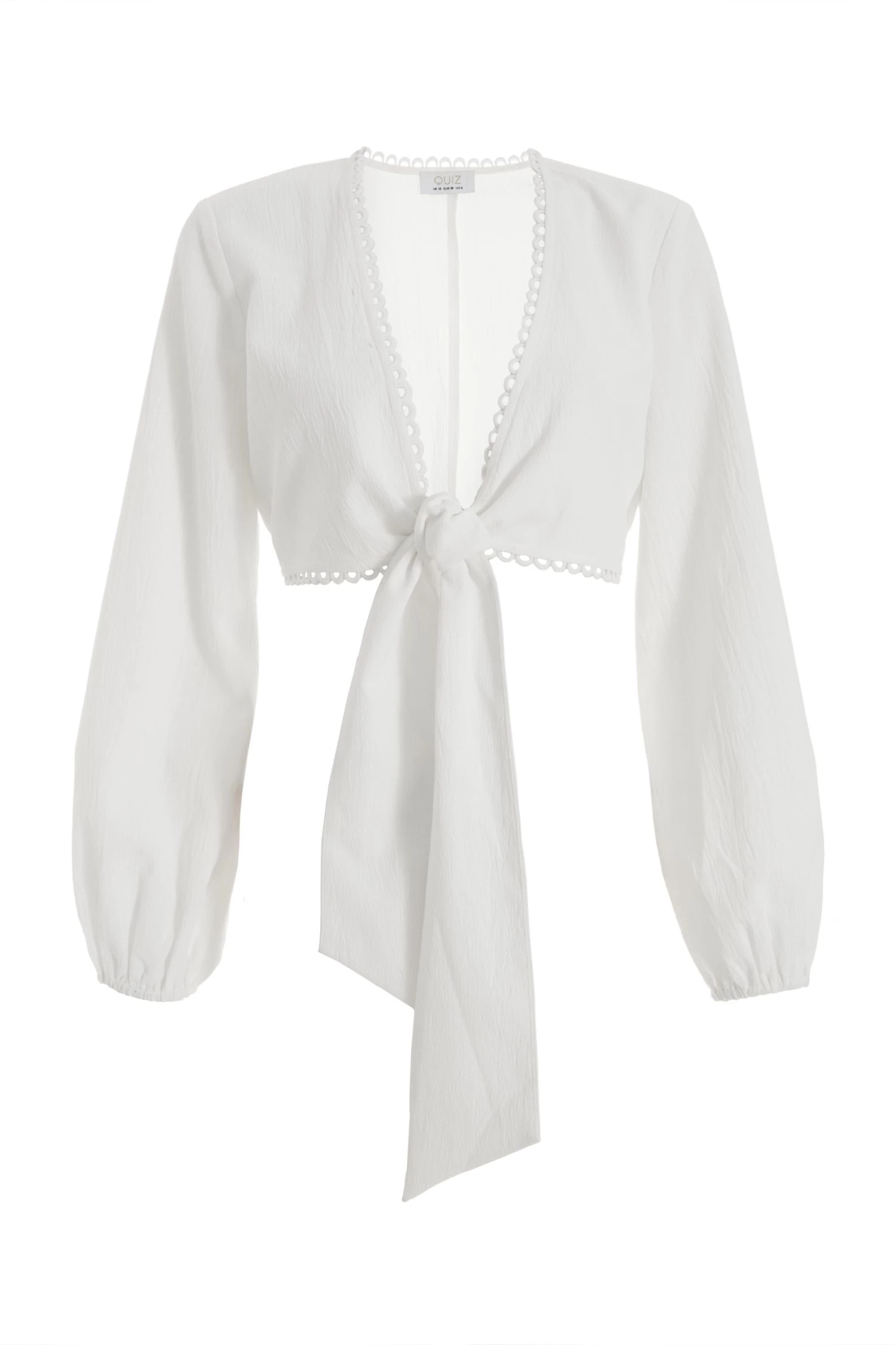 White Textured Tie Front Crop Top 1 White Textured Tie Front Crop Top