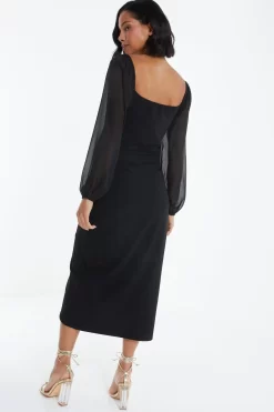 Black Ruched Mesh Midi Dress 8 Black Ruched Mesh Midi Dress -Women Clothing Sale 00100038877 XB scaled