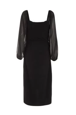 Black Ruched Mesh Midi Dress -Women Clothing Sale 00100038877 ZB