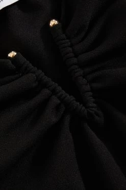 Black Ruched Mesh Midi Dress -Women Clothing Sale 00100038877 ZS