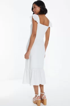 White Textured Frill Midi Dress 8 White Textured Frill Midi Dress -Women Clothing Sale 00100038881 XB scaled