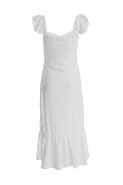 White Textured Frill Midi Dress 10 White Textured Frill Midi Dress -Women Clothing Sale 00100038881 ZB