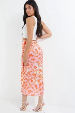 Orange Leopard Print Satin Wrap Midi Skirt -Women Clothing Sale 00100038902 XB scaled