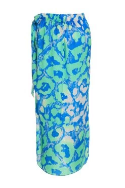 Blue Leopard Print Satin Wrap Midi Skirt -Women Clothing Sale 00100038903 ZB