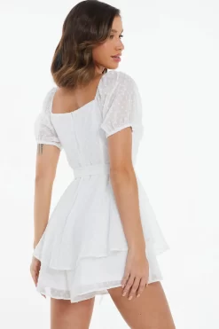 White Chiffon Tie Front Playsuit -Women Clothing Sale 00100038930 XB scaled