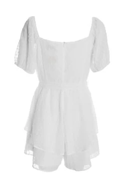 White Chiffon Tie Front Playsuit -Women Clothing Sale 00100038930 ZB